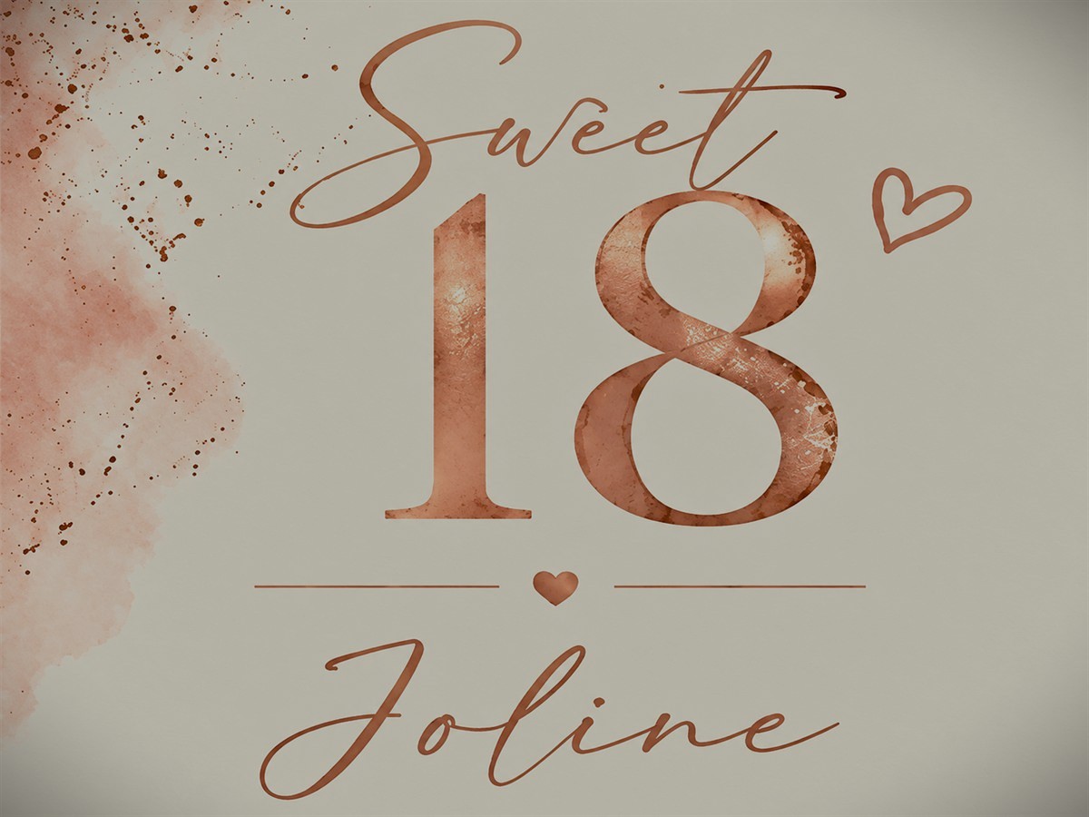 Grafik „Sweet 18 Joline“ in Roségold auf hellem Grund